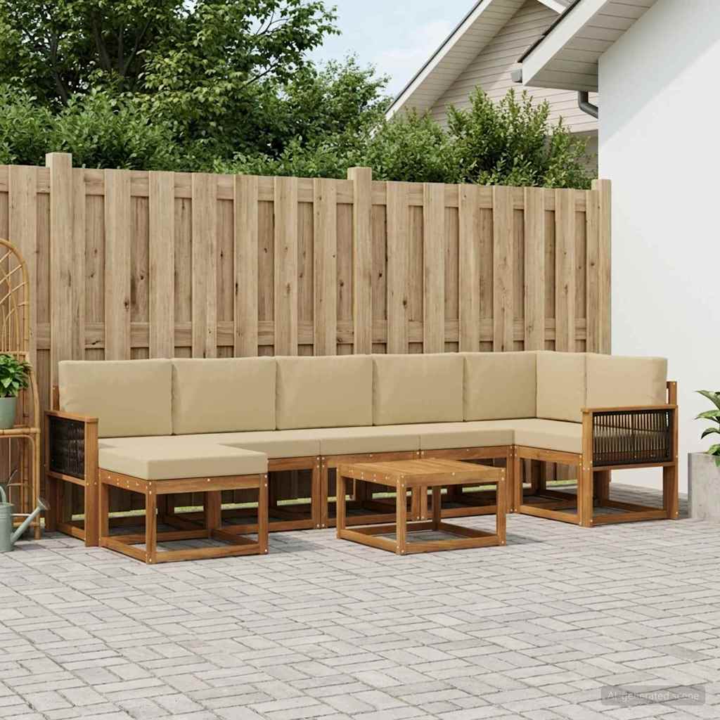Udendørs sofagruppe med pude 8 pcs Naturlig og Beige Polyester