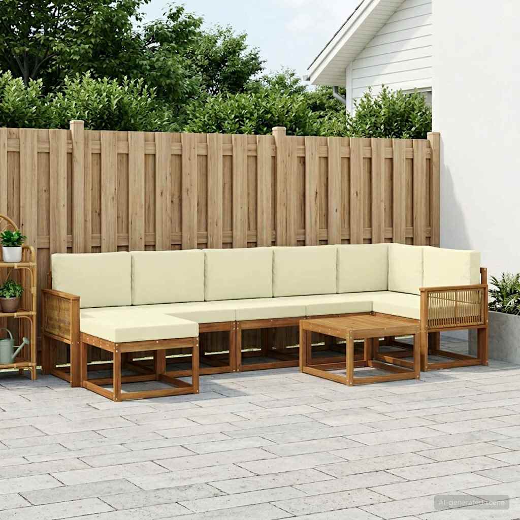 Udendørs sofagruppe med pude 8 pcs Naturlig og Fløde Polyester