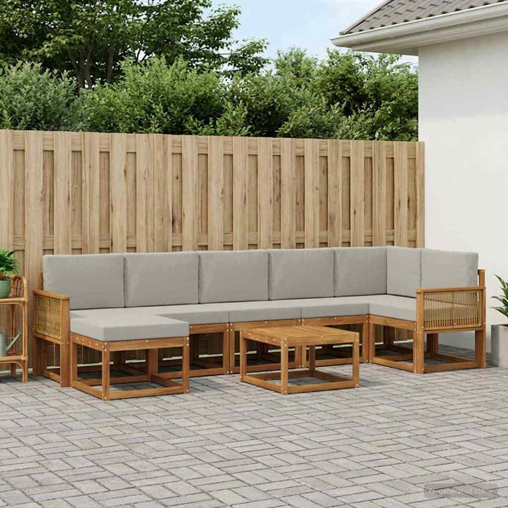 Udendørs sofagruppe 8 pcs Naturfarvet og lysegrå Polyester