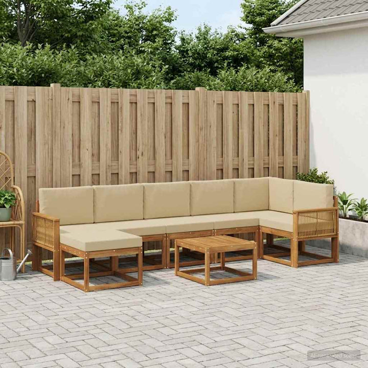 Udendørs sofagruppe med pude 8 pcs Naturlig og Beige Polyester