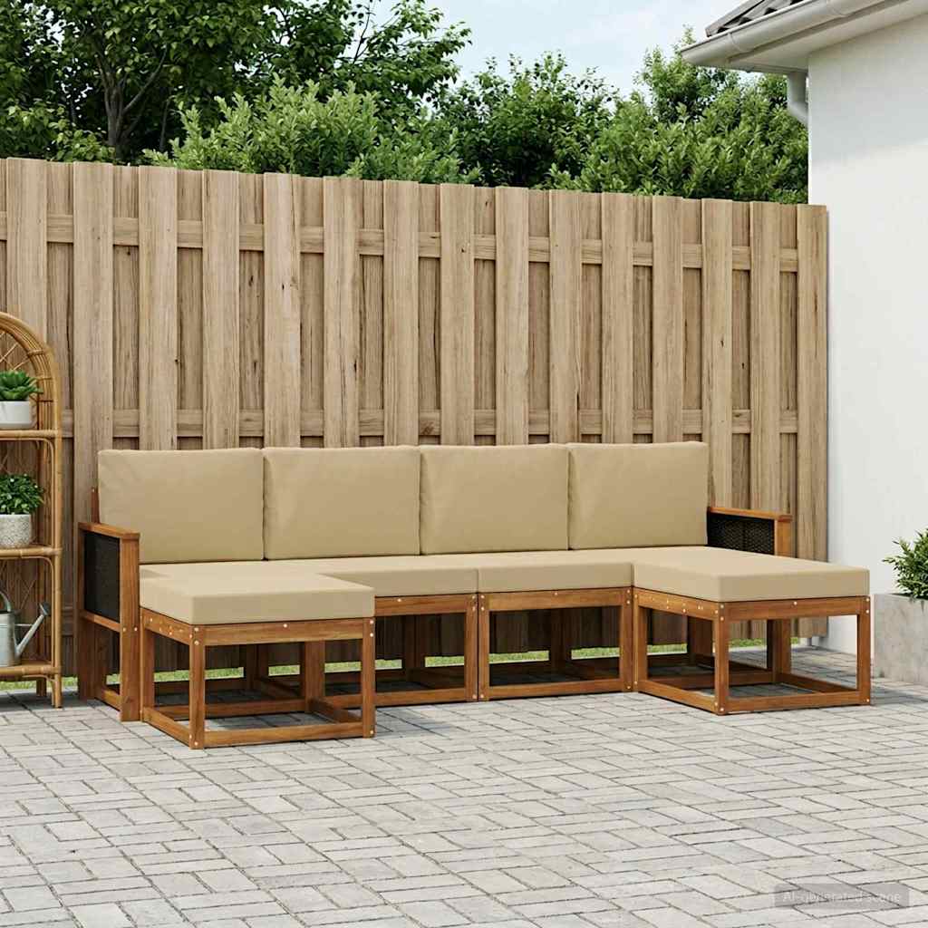 Udendørs sofagruppe med pude 6 pcs Naturlig og Beige Polyester