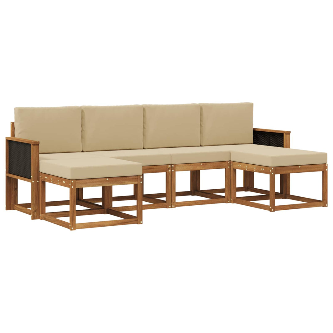 Udendørs sofagruppe med pude 6 pcs Naturlig og Beige Polyester