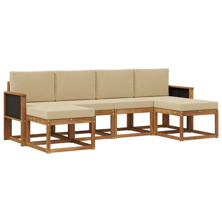 Udendørs sofagruppe med pude 6 pcs Naturlig og Beige Polyester