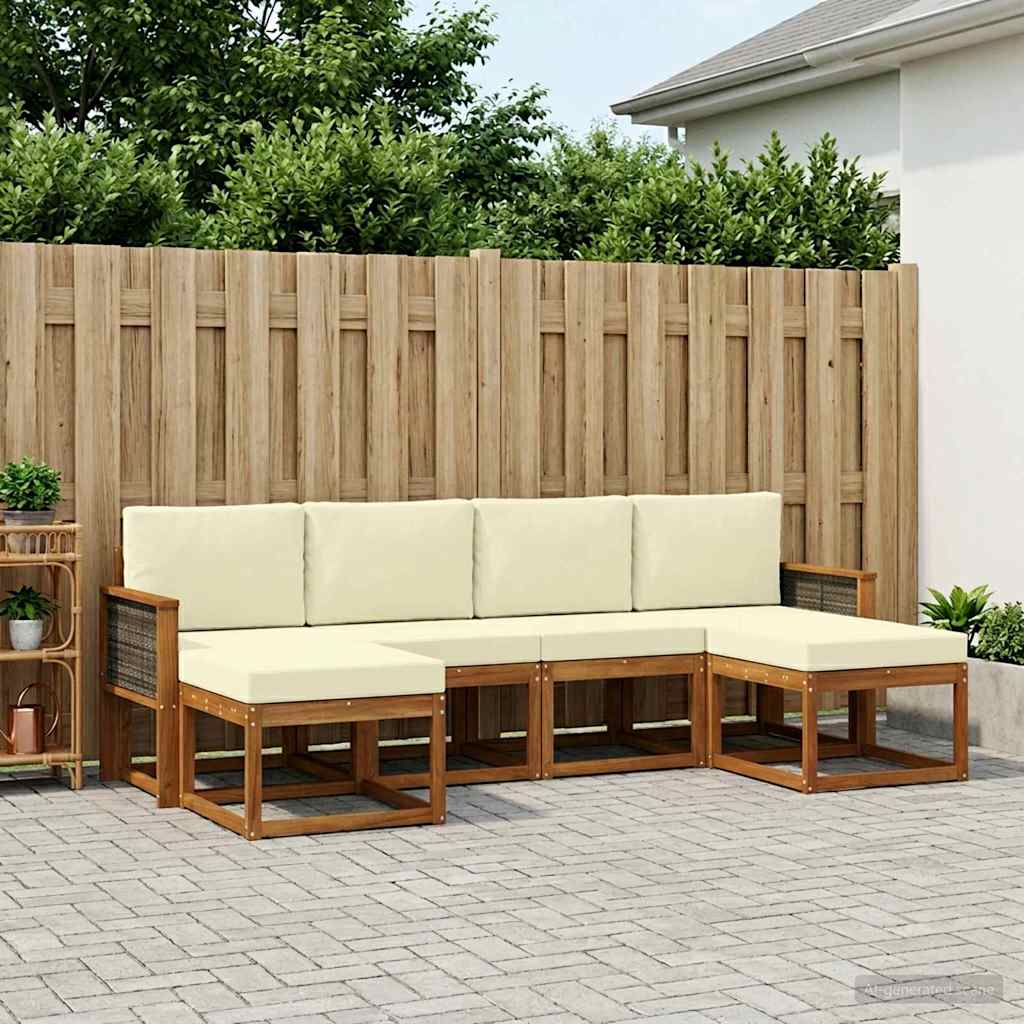 Udendørs sofagruppe med pude 6 pcs Naturlig og Fløde Polyester