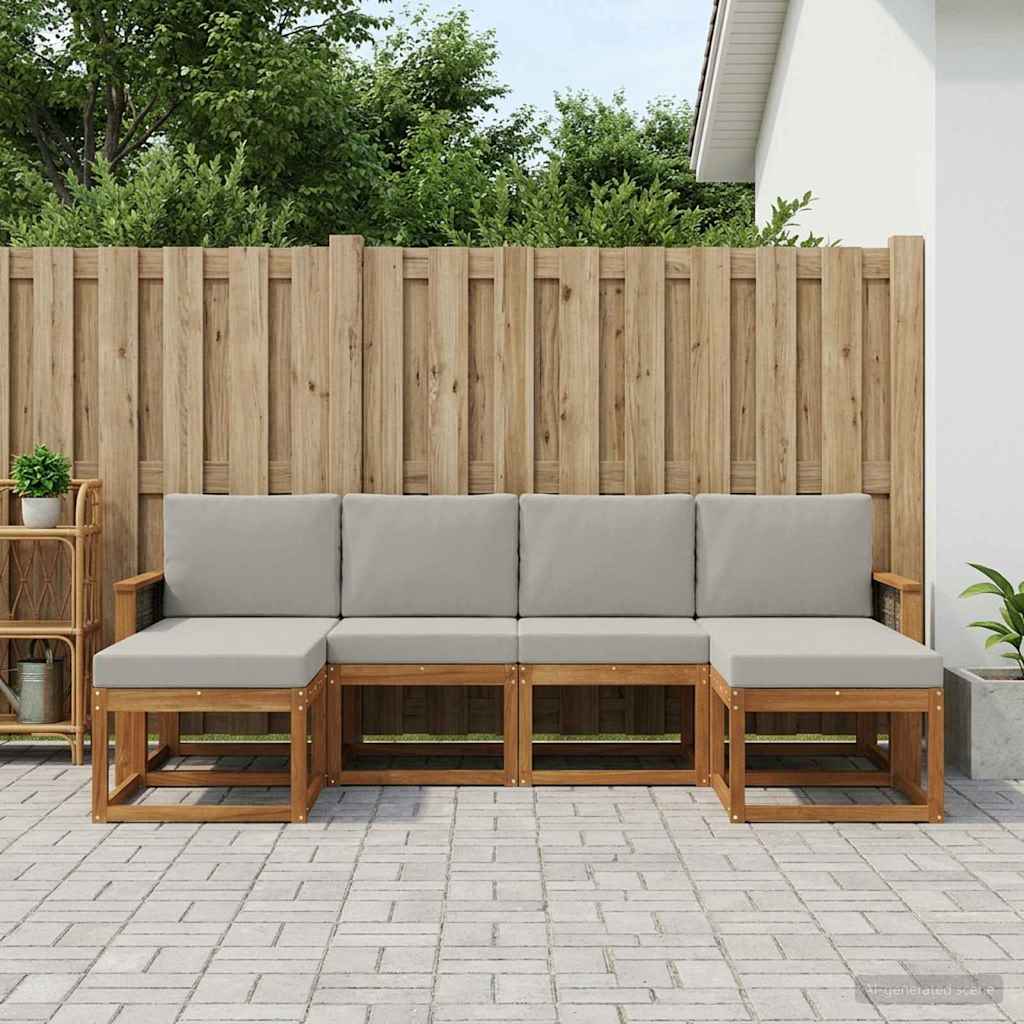 Udendørs sofagruppe 6 pcs Naturfarvet og lysegrå Polyester