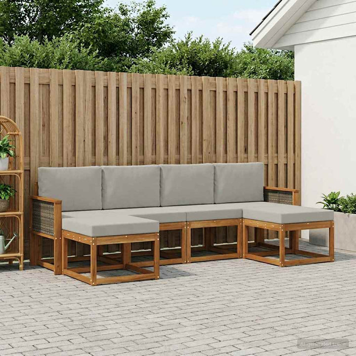 Udendørs sofagruppe 6 pcs Naturfarvet og lysegrå Polyester