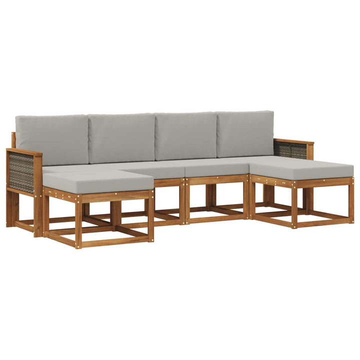 Udendørs sofagruppe 6 pcs Naturfarvet og lysegrå Polyester