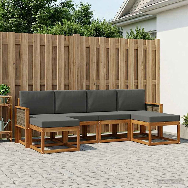Udendørs sofagruppe 6 pcs Naturlig og Antracit Polyester