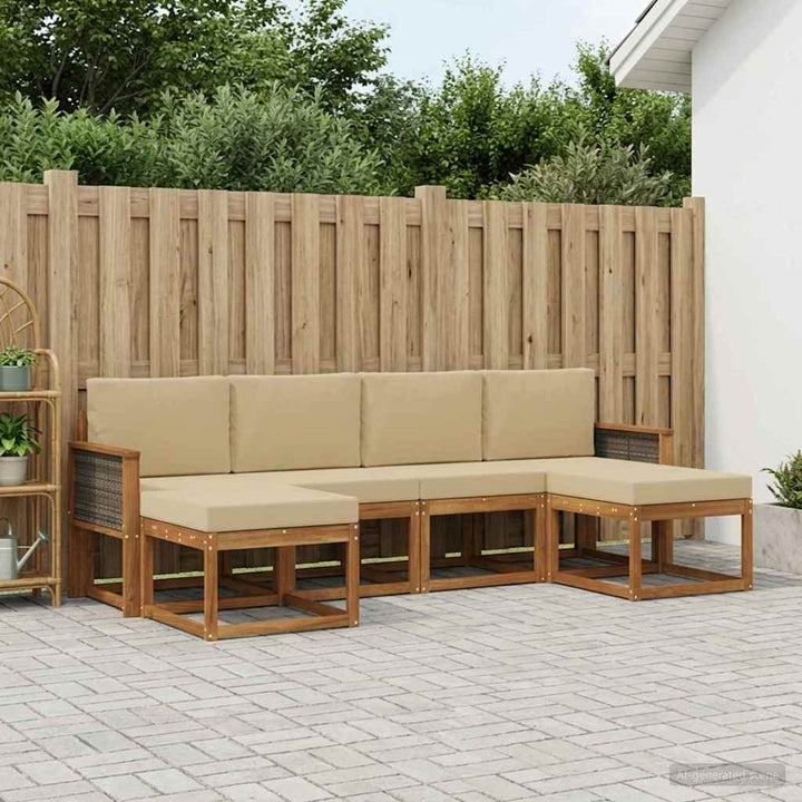 Udendørs sofagruppe med pude 6 pcs Naturlig og Beige Polyester