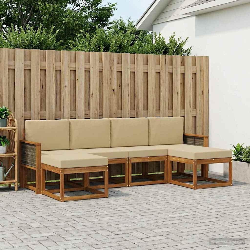 Udendørs sofagruppe med pude 6 pcs Naturlig og Beige Polyester