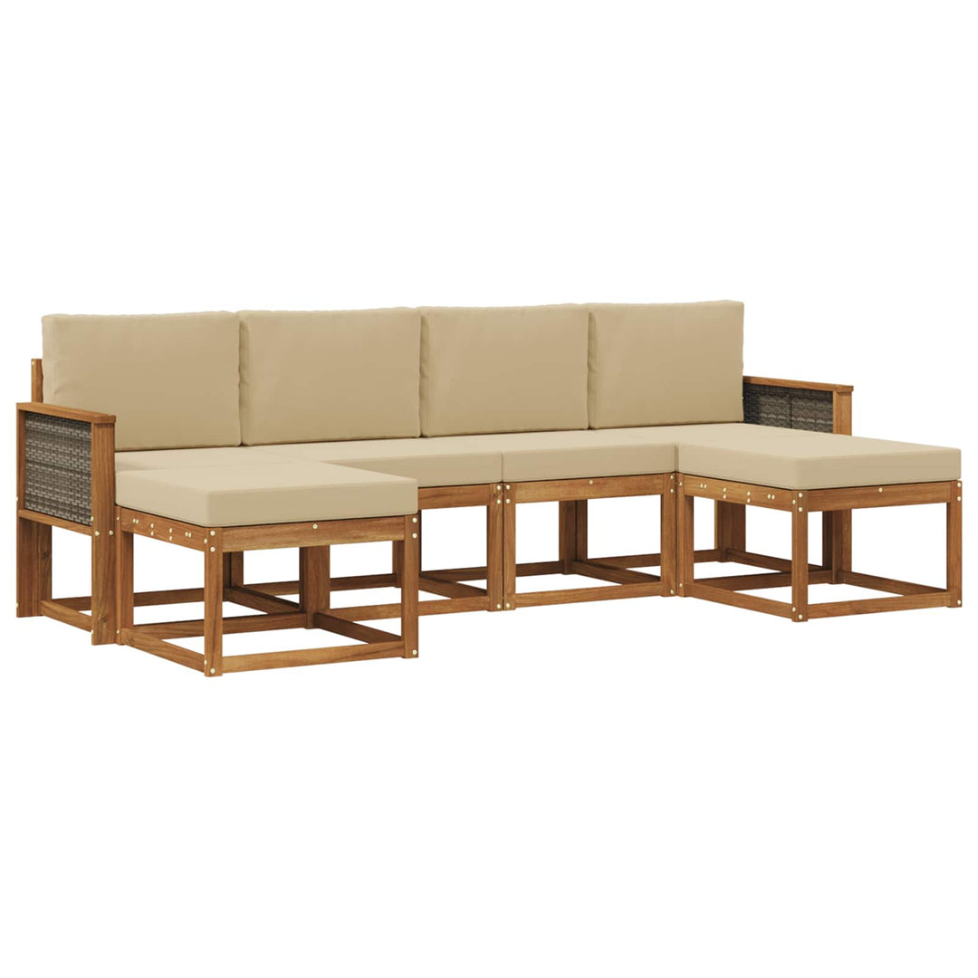 Udendørs sofagruppe med pude 6 pcs Naturlig og Beige Polyester