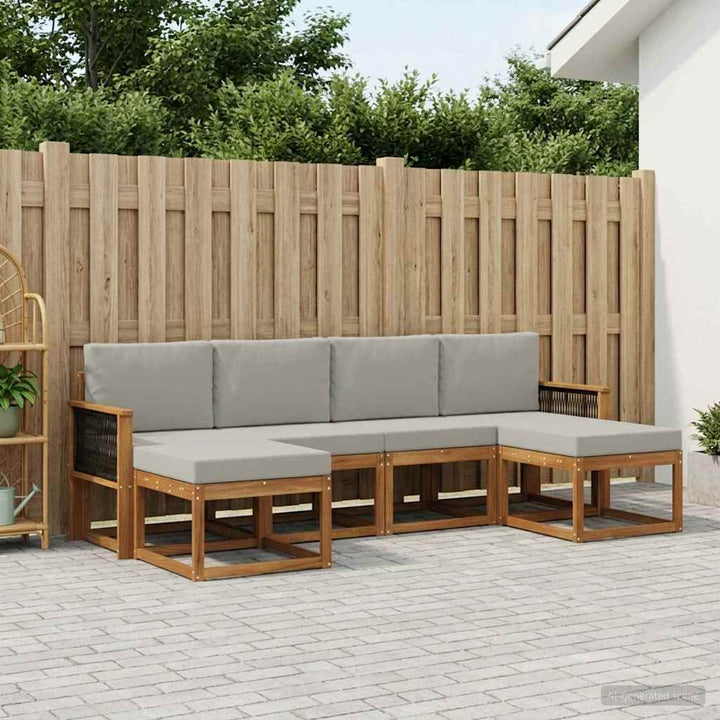 Udendørs sofagruppe 6 pcs Naturfarvet og lysegrå Polyester