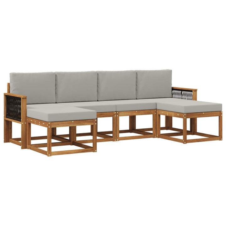Udendørs sofagruppe 6 pcs Naturfarvet og lysegrå Polyester