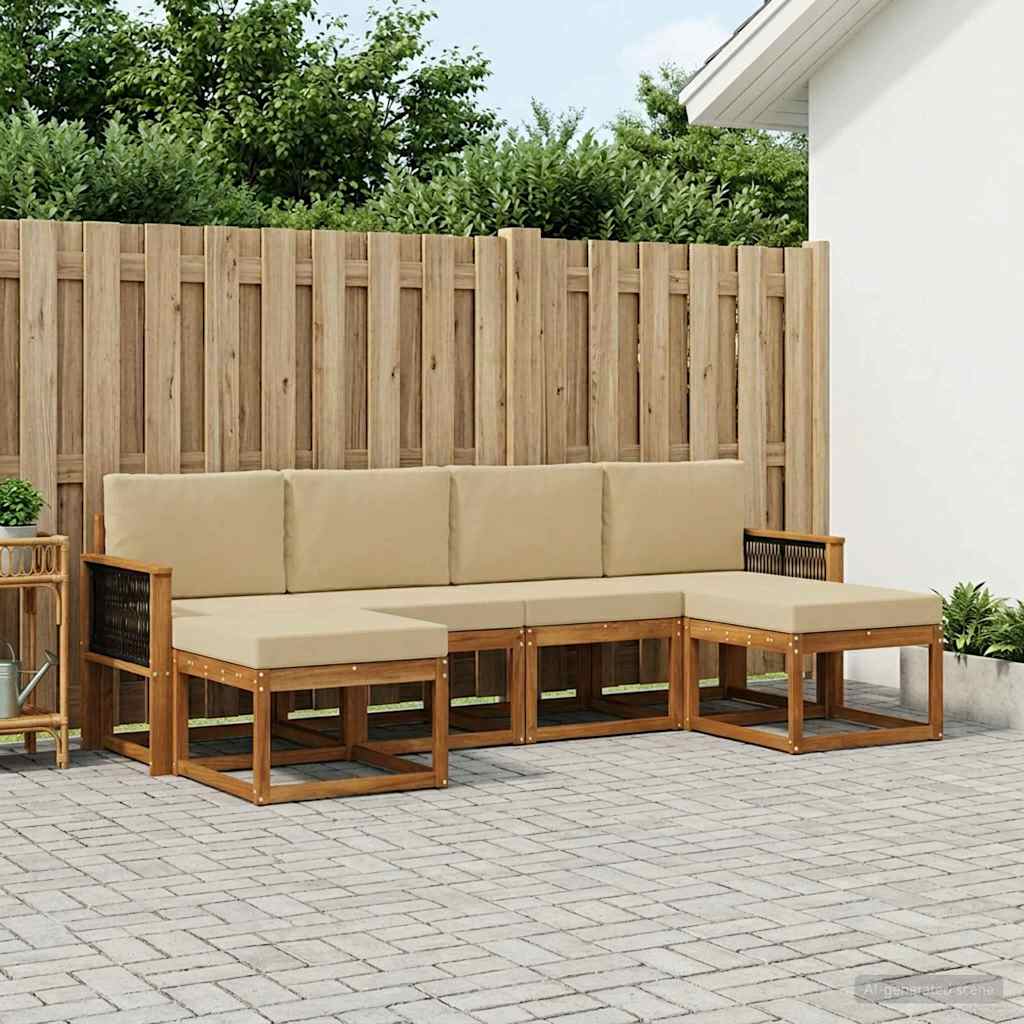Udendørs sofagruppe med pude 6 pcs Naturlig og Beige Polyester