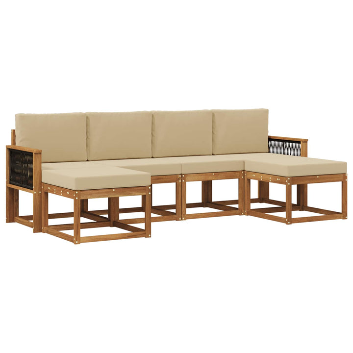 Udendørs sofagruppe med pude 6 pcs Naturlig og Beige Polyester