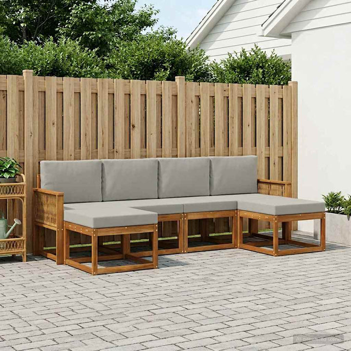 Udendørs sofagruppe 6 pcs Naturfarvet og lysegrå Polyester