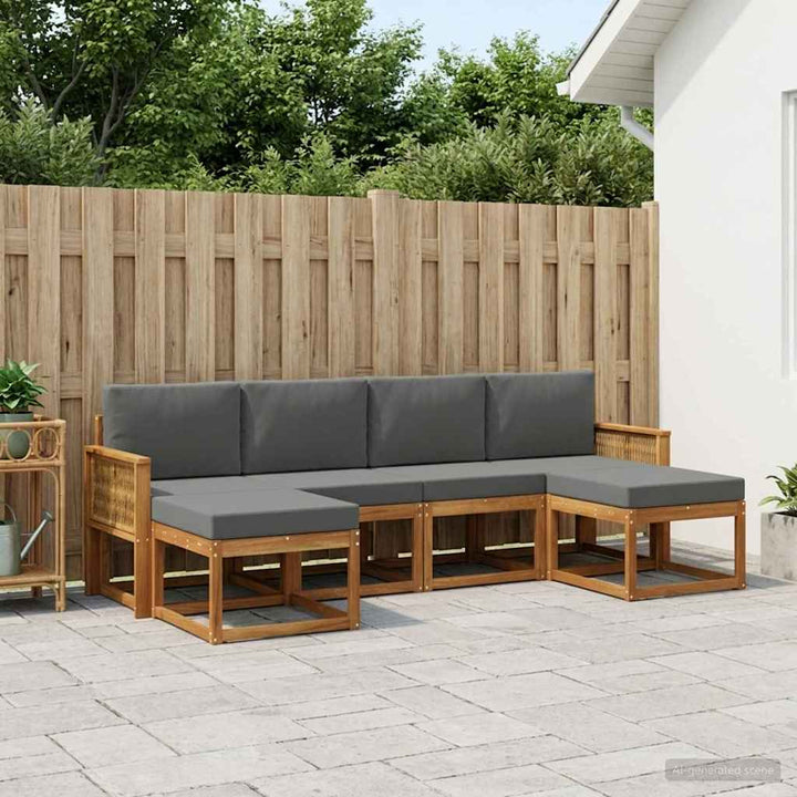 Udendørs sofagruppe 6 pcs Naturlig og Antracit Polyester