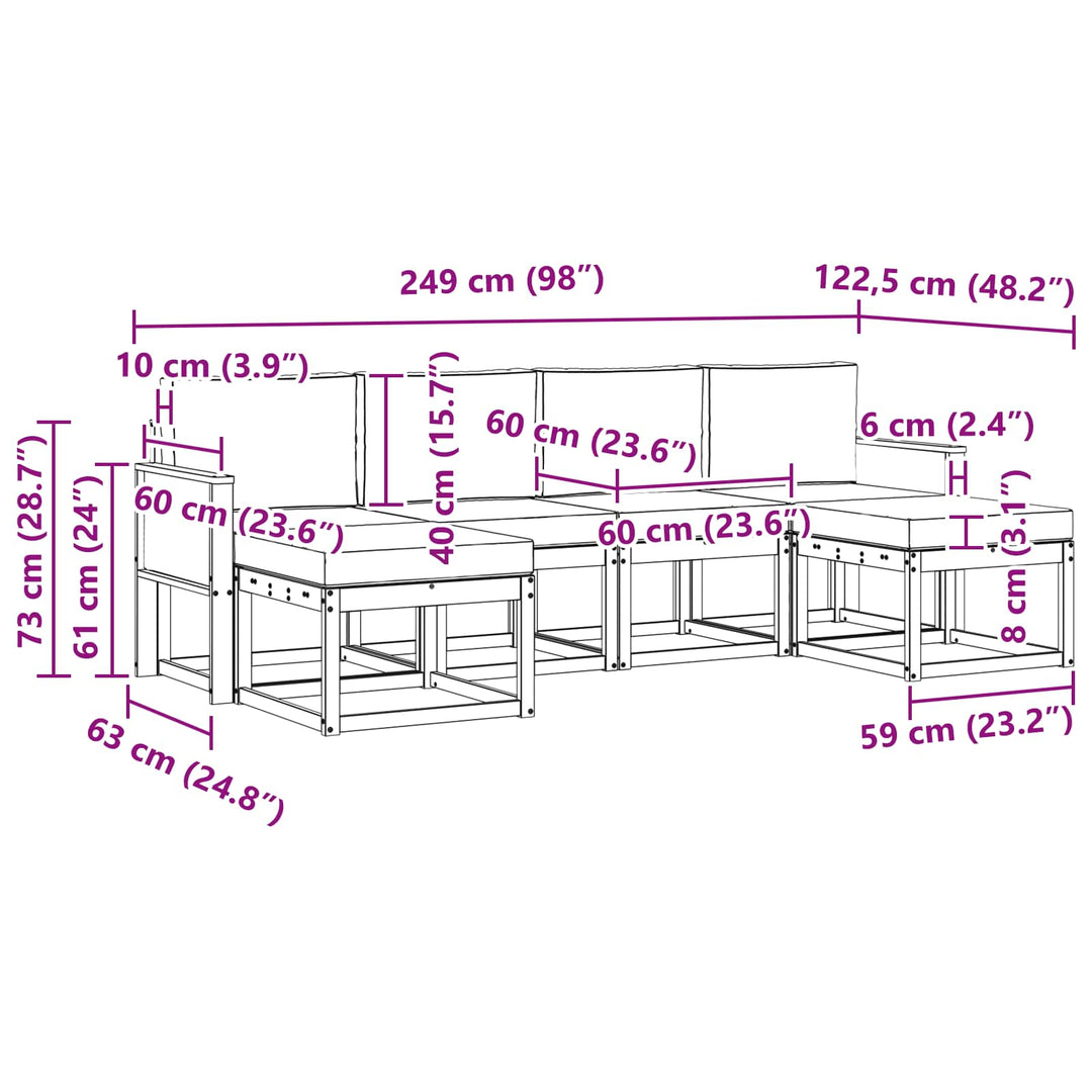 Udendørs sofagruppe 6 pcs Naturlig og Antracit Polyester