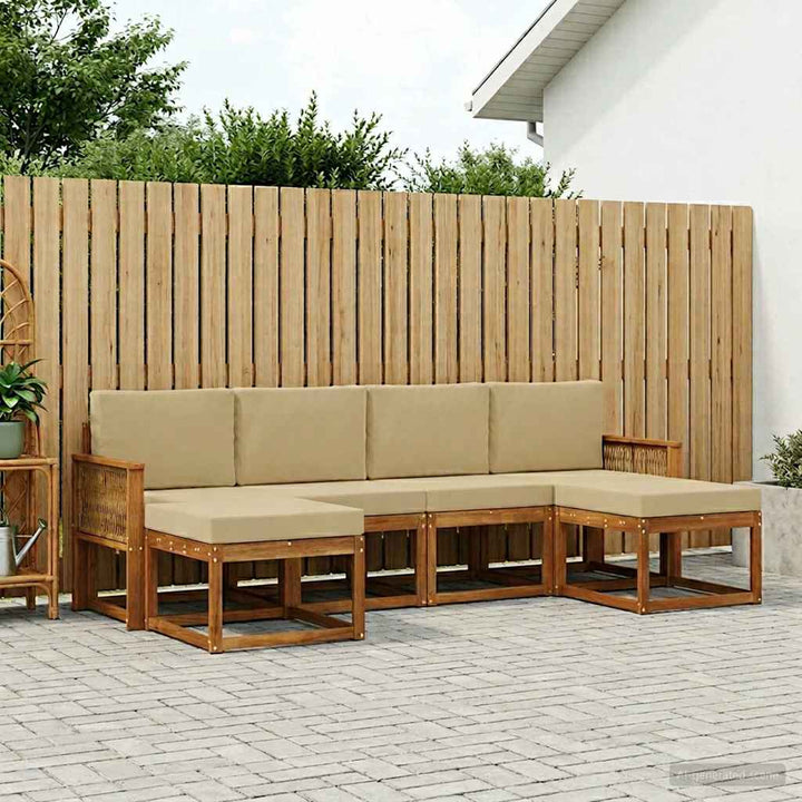 Udendørs sofagruppe med pude 6 pcs Naturlig og Beige Polyester