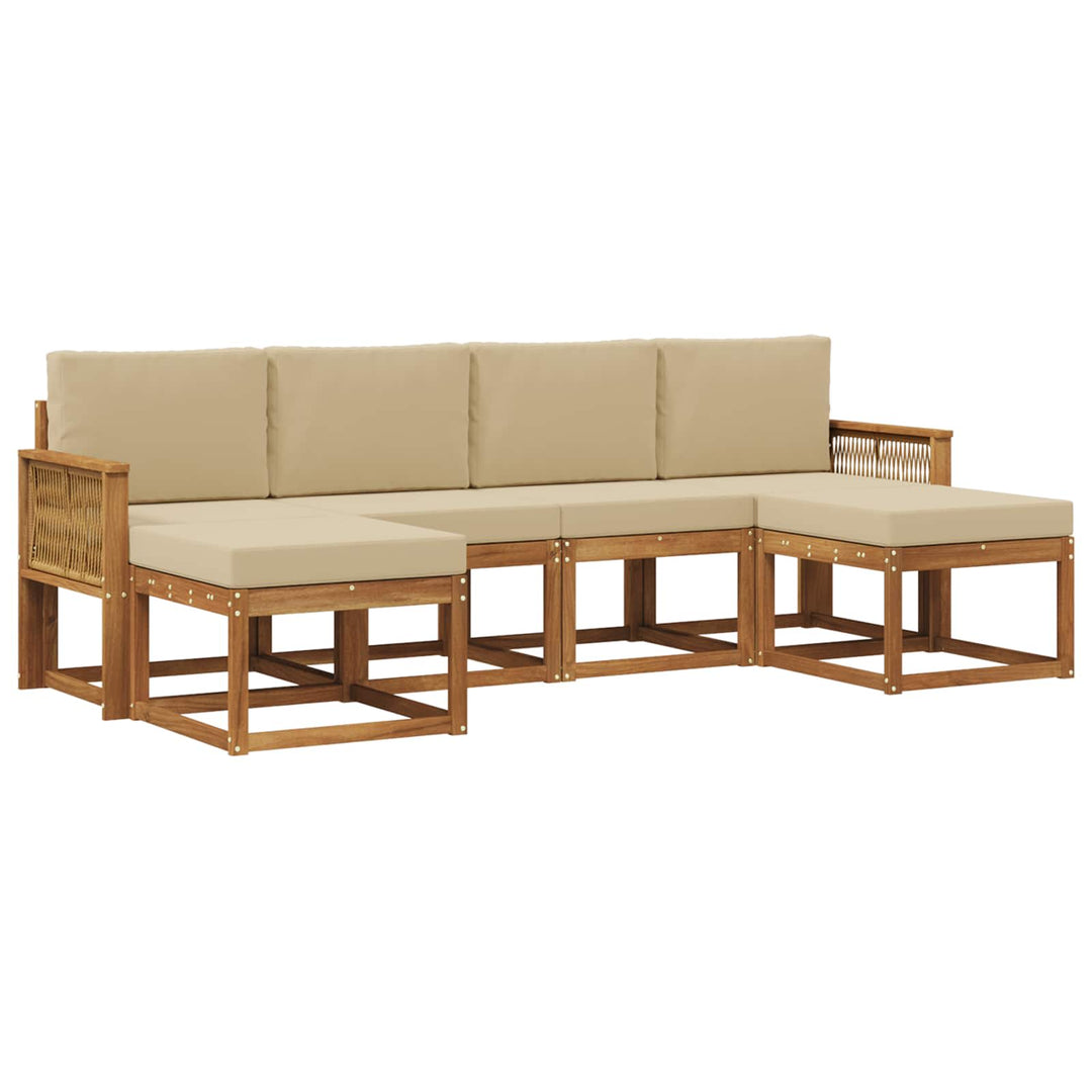 Udendørs sofagruppe med pude 6 pcs Naturlig og Beige Polyester