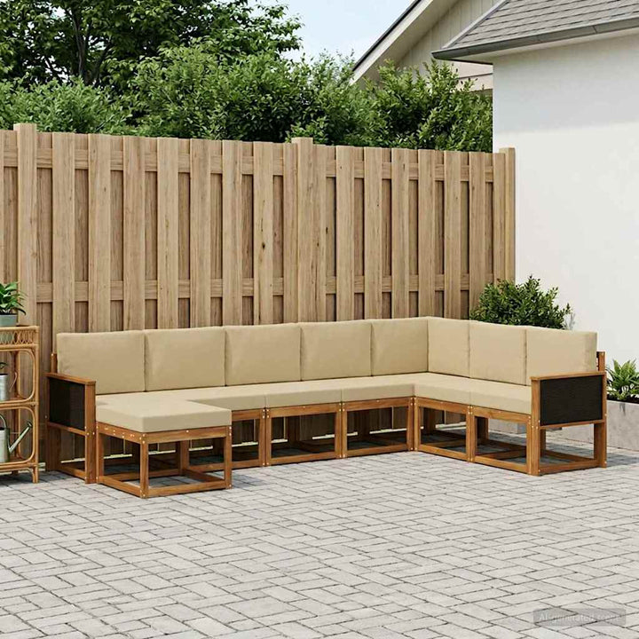 Udendørs sofagruppe 8 pcs Naturlig og Beige Massivt Akacietræ