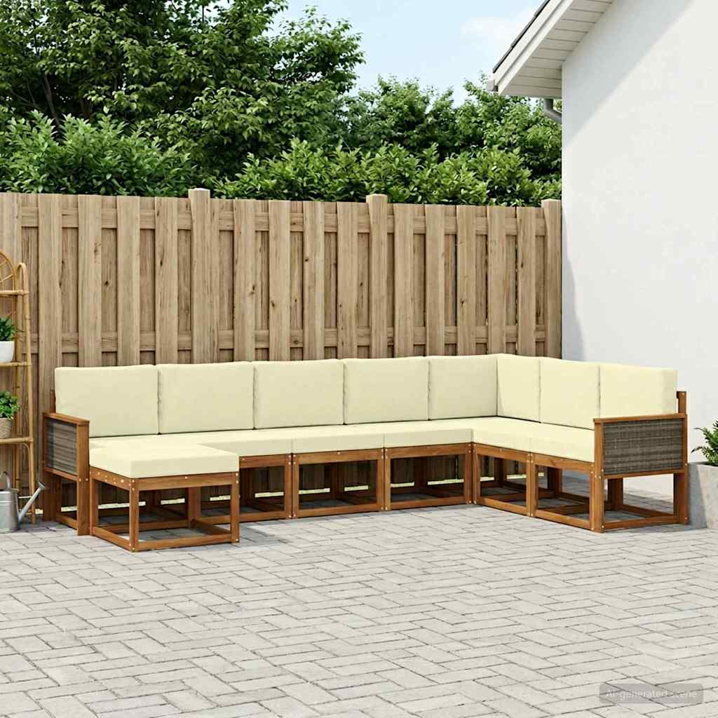 Udendørs sofagruppe 8 pcs Naturlig og Fløde Massivt Akacietræ