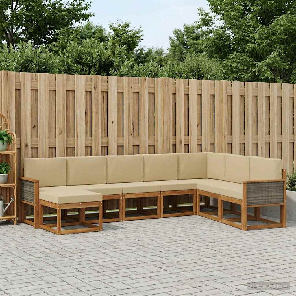 Udendørs sofagruppe 8 pcs Naturlig og Beige Massivt Akacietræ