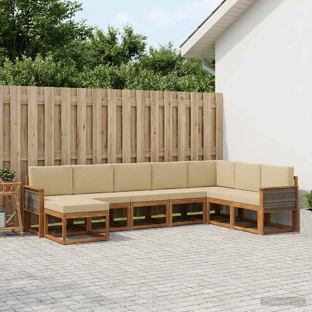 Udendørs sofagruppe 8 pcs Naturlig og Beige Massivt Akacietræ