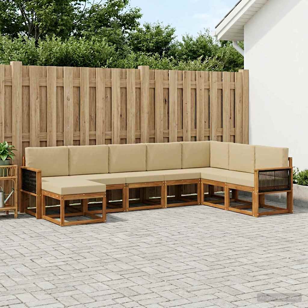 Udendørs sofagruppe 8 pcs Naturlig og Beige Massivt Akacietræ
