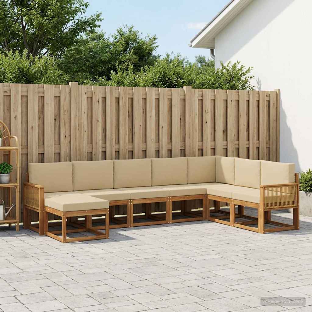 Udendørs sofagruppe 8 pcs Naturlig og Beige Massivt Akacietræ