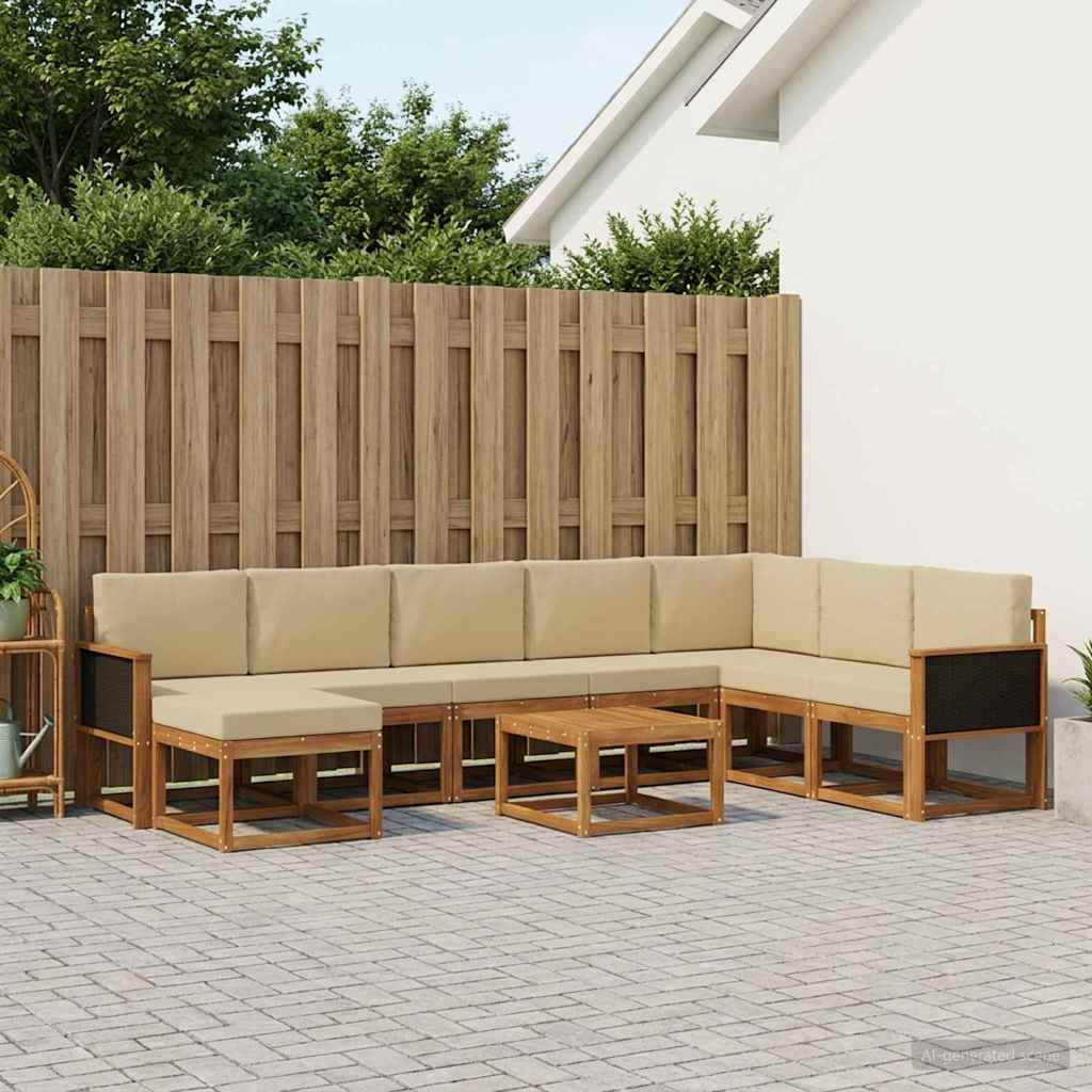 Udendørs sofagruppe 9 pcs Naturlig og Beige Massivt Akacietræ