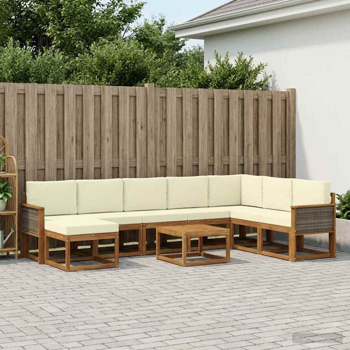 Udendørs sofagruppe 9 pcs Naturlig og Fløde Massivt Akacietræ