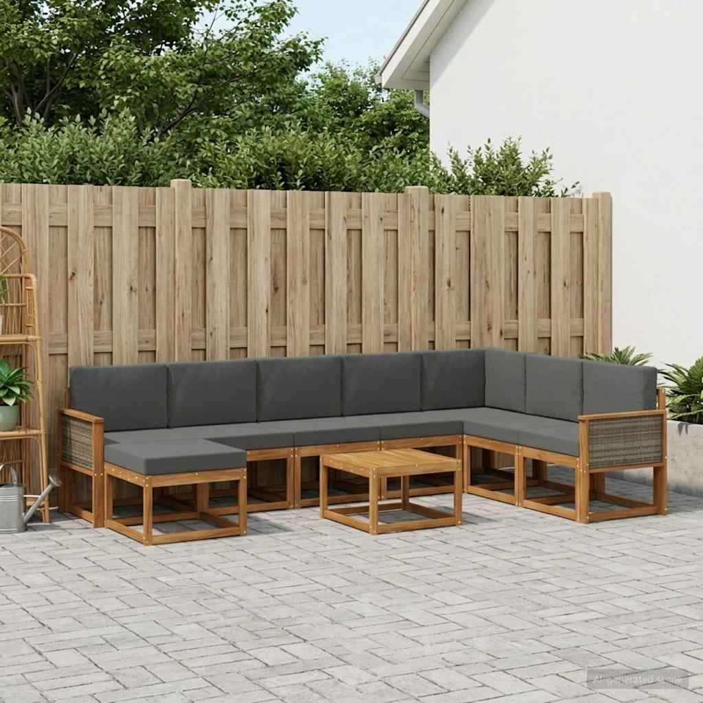 Udendørs sofagruppe med pude 9 pcs Naturlig og Antracit