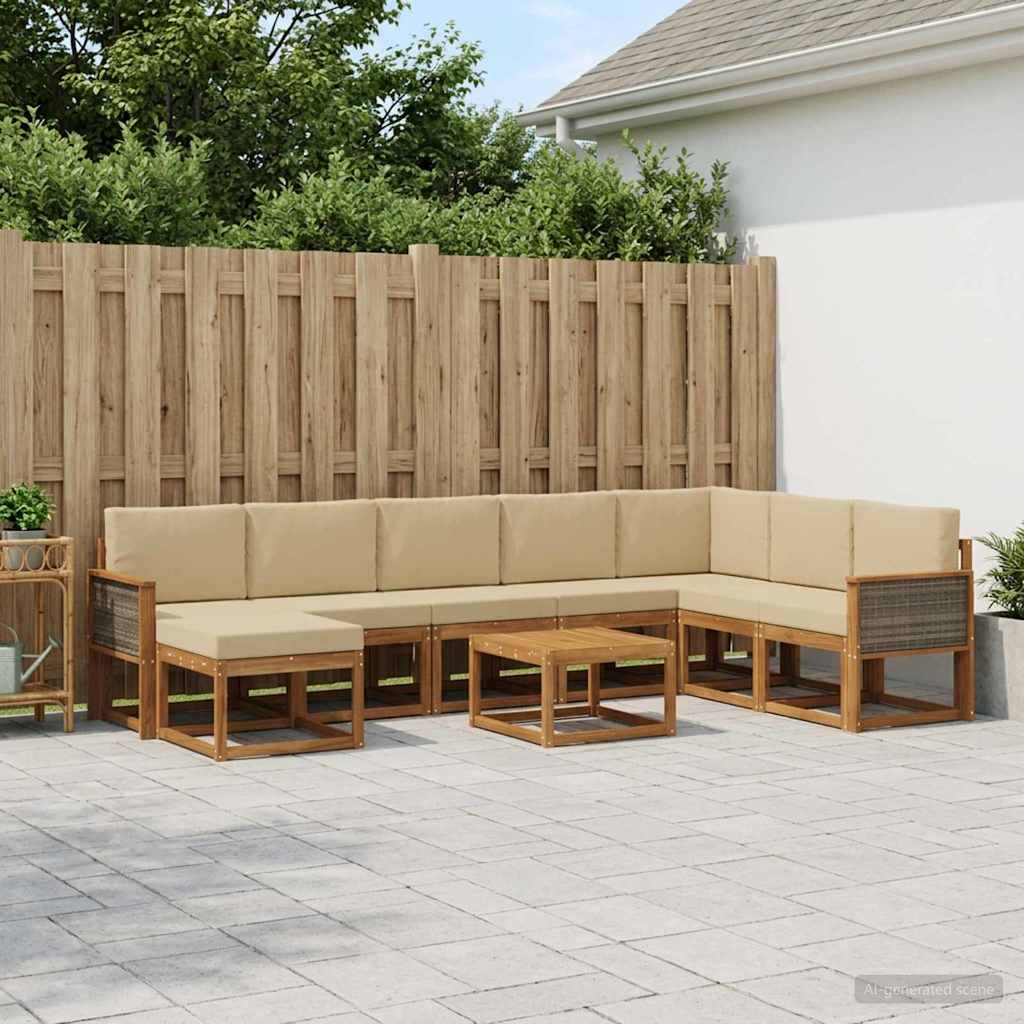 Udendørs sofagruppe 9 pcs Naturlig og Beige Massivt Akacietræ