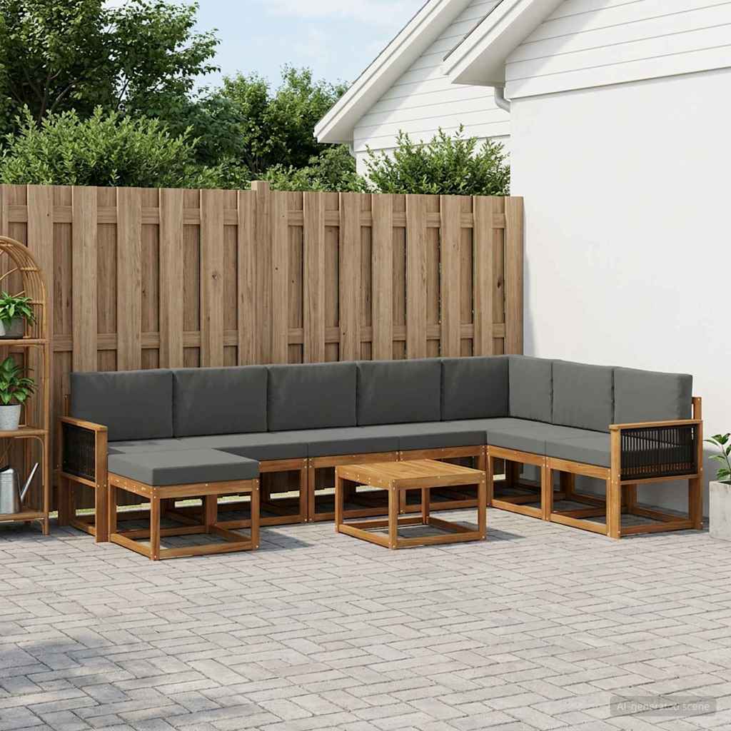 Udendørs sofagruppe med pude 9 pcs Naturlig og Antracit