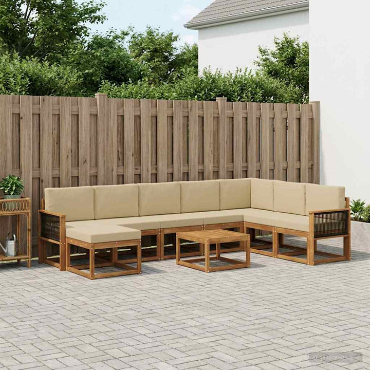 Udendørs sofagruppe 9 pcs Naturlig og Beige Massivt Akacietræ