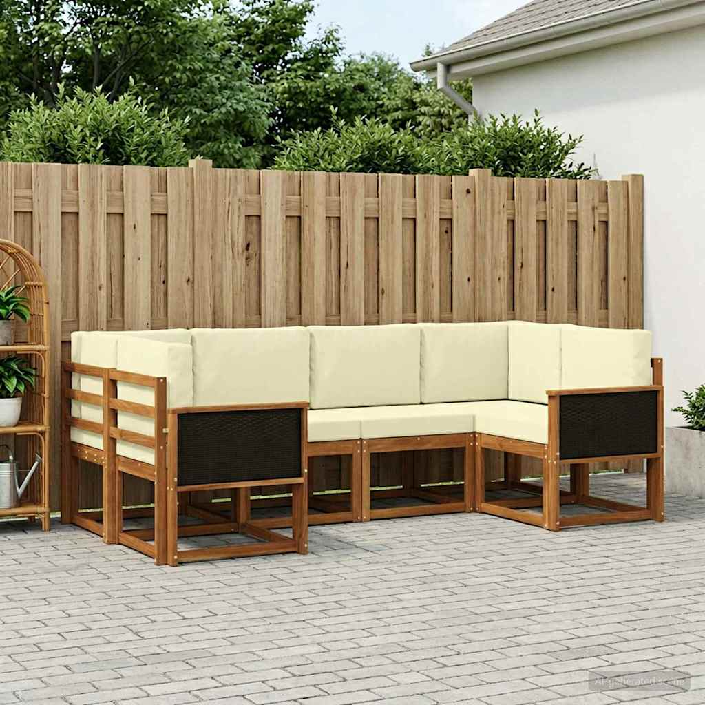 Udendørs sofagruppe 6 pcs Naturlig og Fløde Massivt Akacietræ