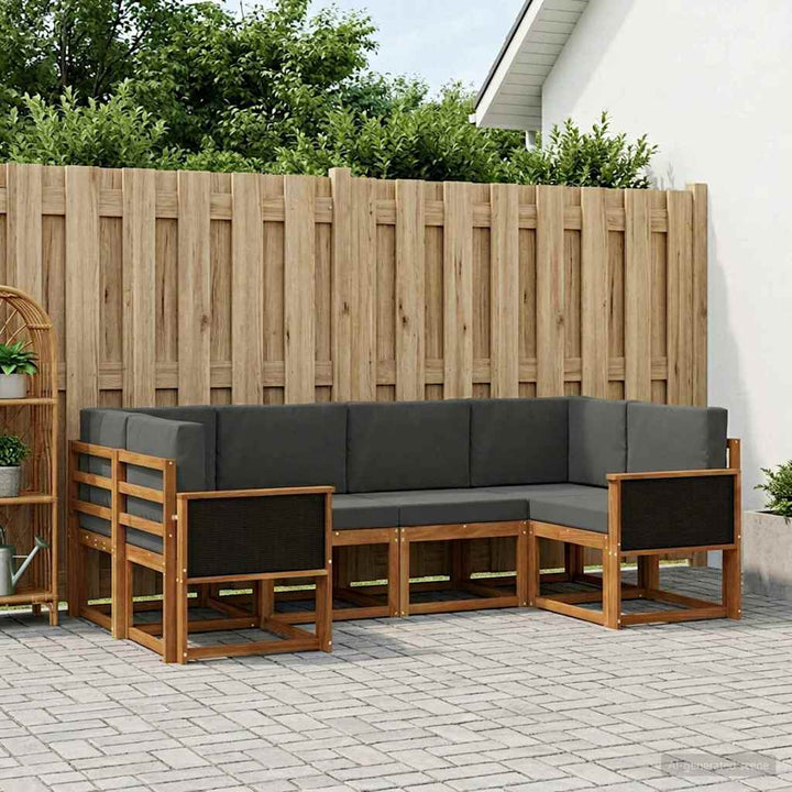 Udendørs sofagruppe med pude 6 pcs Naturlig og Antracit