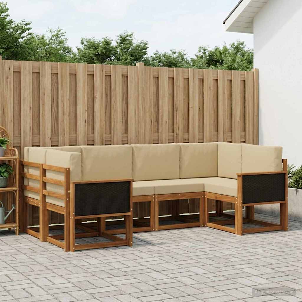 Udendørs sofagruppe 6 pcs Naturlig og Beige Massivt Akacietræ