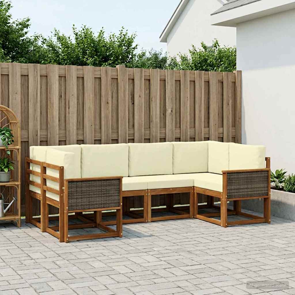 Udendørs sofagruppe 6 pcs Naturlig og Fløde Massivt Akacietræ