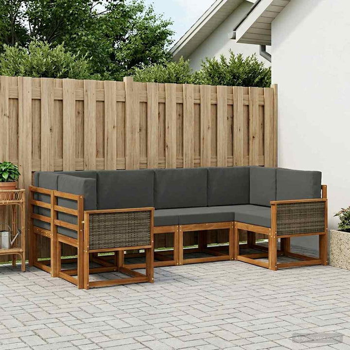 Udendørs sofagruppe med pude 6 pcs Naturlig og Antracit