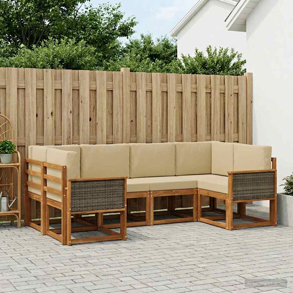 Udendørs sofagruppe 6 pcs Naturlig og Beige Massivt Akacietræ
