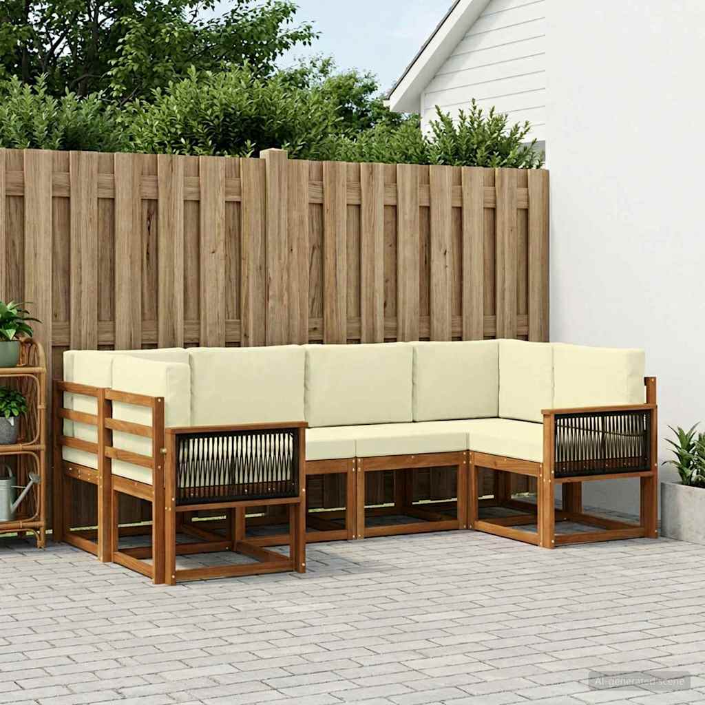 Udendørs sofagruppe 6 pcs Naturlig og Fløde Massivt Akacietræ