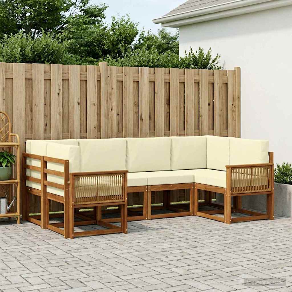 Udendørs sofagruppe 6 pcs Naturlig og Fløde Massivt Akacietræ