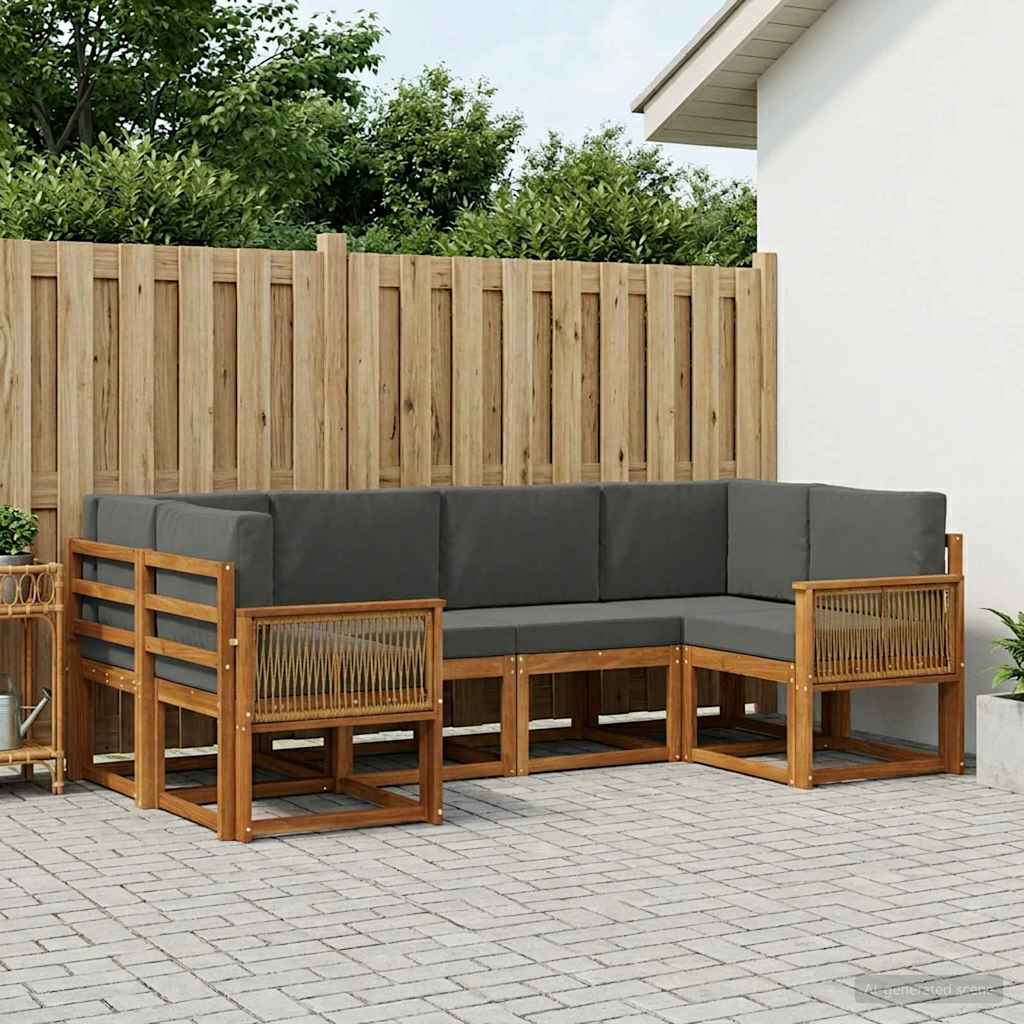 Udendørs sofagruppe med pude 6 pcs Naturlig og Antracit