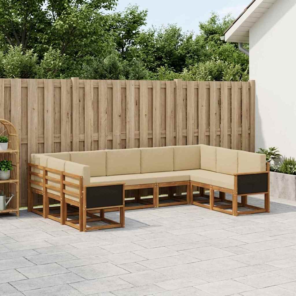 Udendørs sofagruppe 9 pcs Naturlig og Beige Massivt Akacietræ