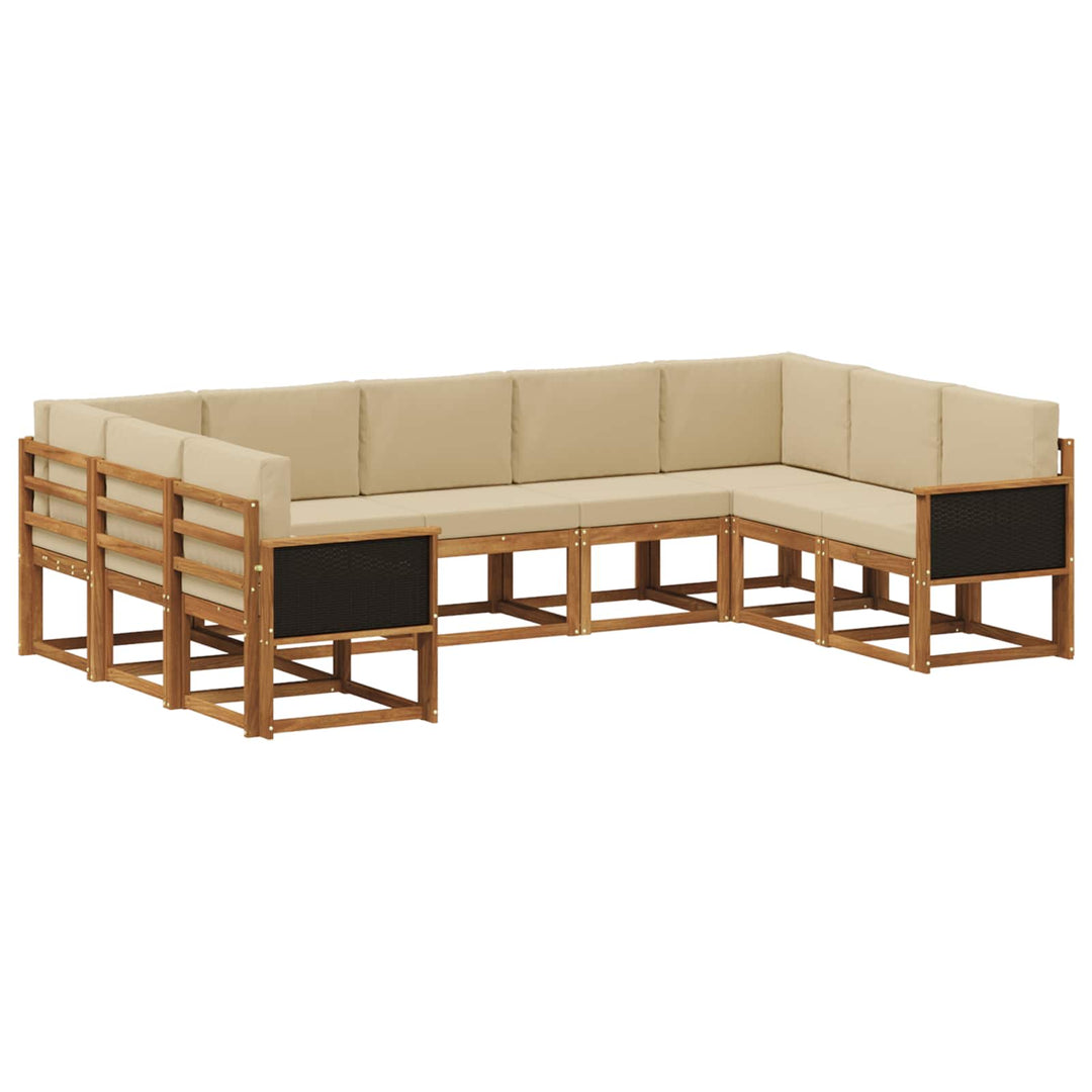 Udendørs sofagruppe 9 pcs Naturlig og Beige Massivt Akacietræ