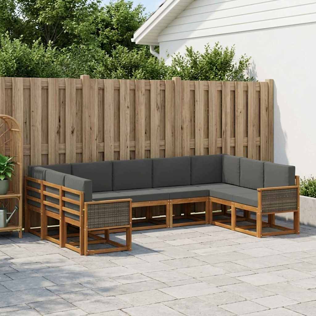 Udendørs sofagruppe med pude 9 pcs Naturlig og Antracit