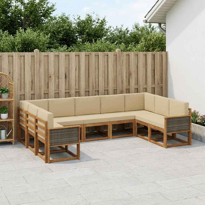 Udendørs sofagruppe 9 pcs Naturlig og Beige Massivt Akacietræ