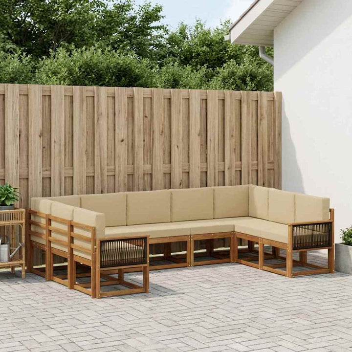 Udendørs sofagruppe 9 pcs Naturlig og Beige Massivt Akacietræ